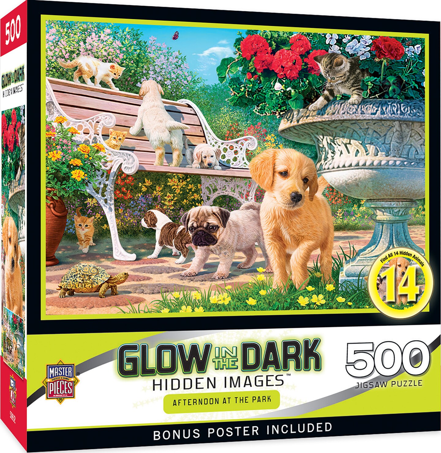 Masterpieces 500 Piece Glow in the Dark Jigsaw Puzzle For Adults, Family, Or Kids - Afternoon At The Park - 15"x21"