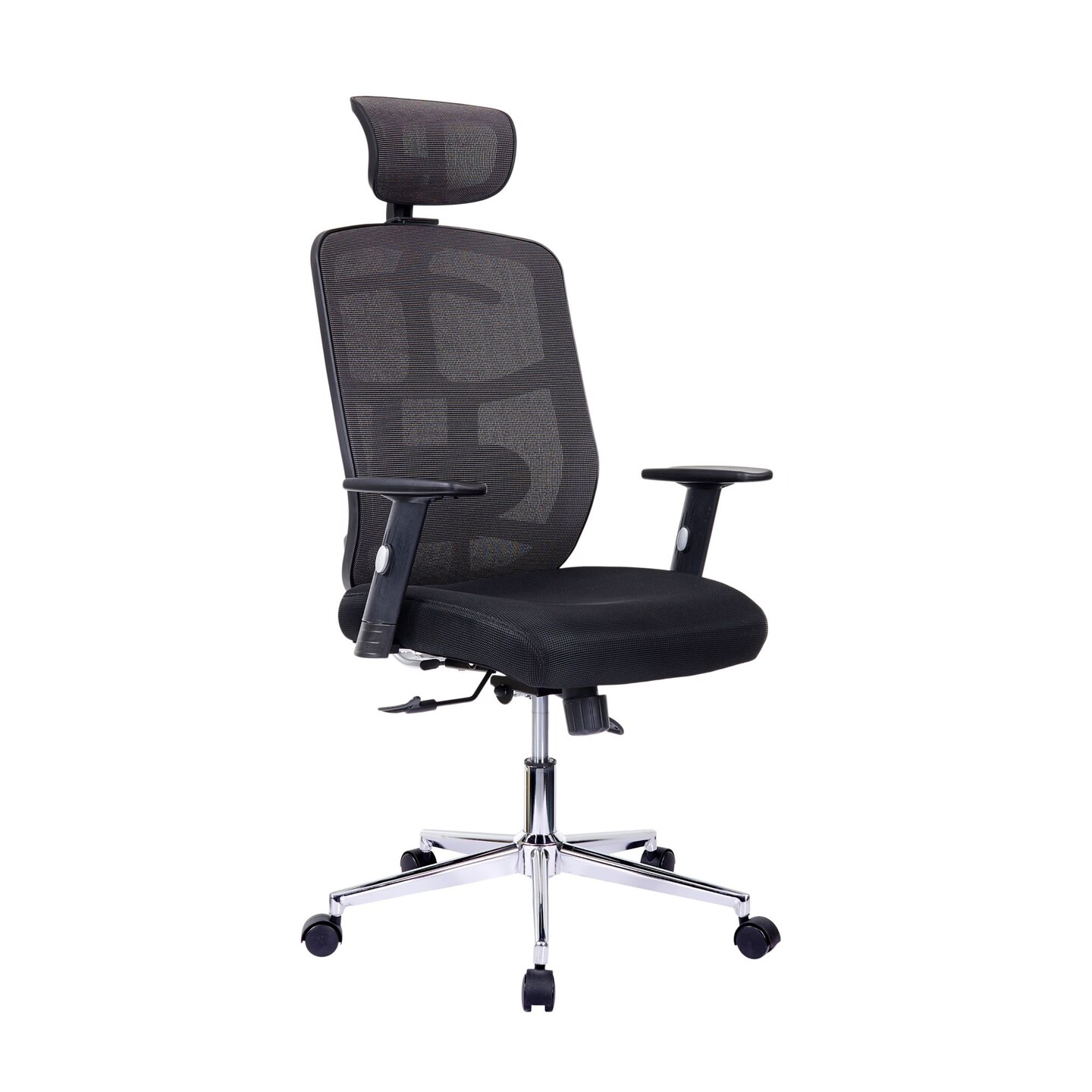 Techni Office Solutions 3.5' Black and Metallic Silver High Back Executive Mesh Office Chair with Arms and Lumbar Support