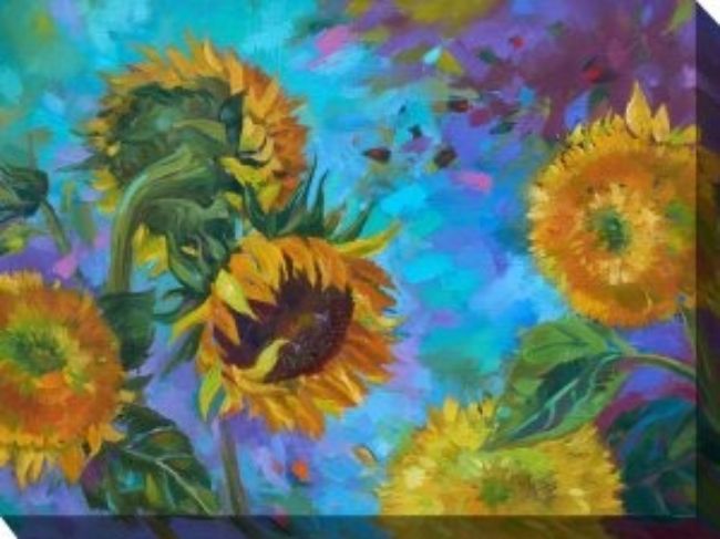 Outdoor Living and Style Yellow and Blue Sunflower Outdoor Canvas Rectangular Wall Art Decor 30&#x22; x 40&#x22;