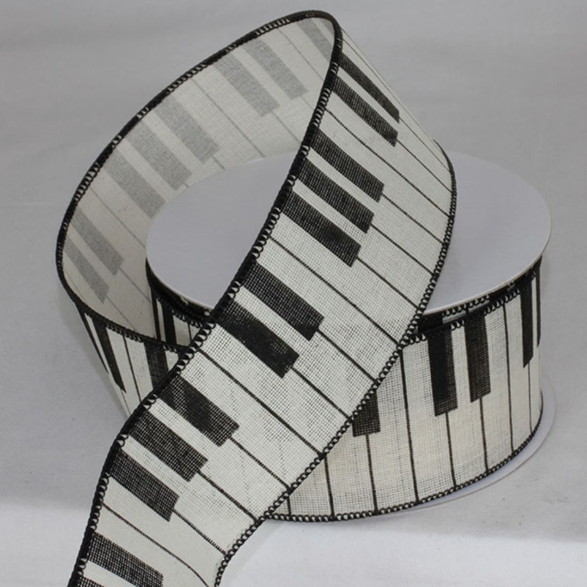 The Ribbon People White and Black Piano Metallic Wired Craft Ribbon 2.5&#x22; x 20 Yards