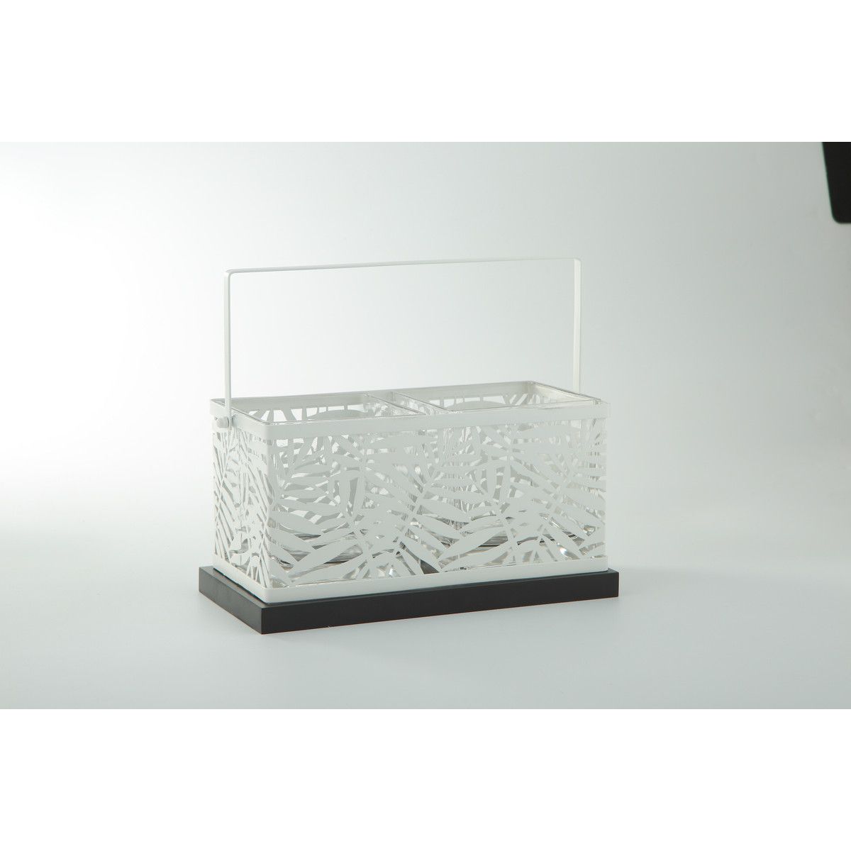 CC Home Furnishings 11&#x22; White Rectangular Leafy Glass Decorative Vase with Handle