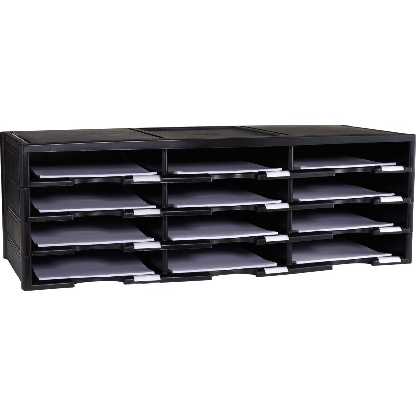 Storex 12-Compartment Literature Organizer/Document Sorter, Black (Drop Ship Approved Packing) (replaces 61602U01C)
