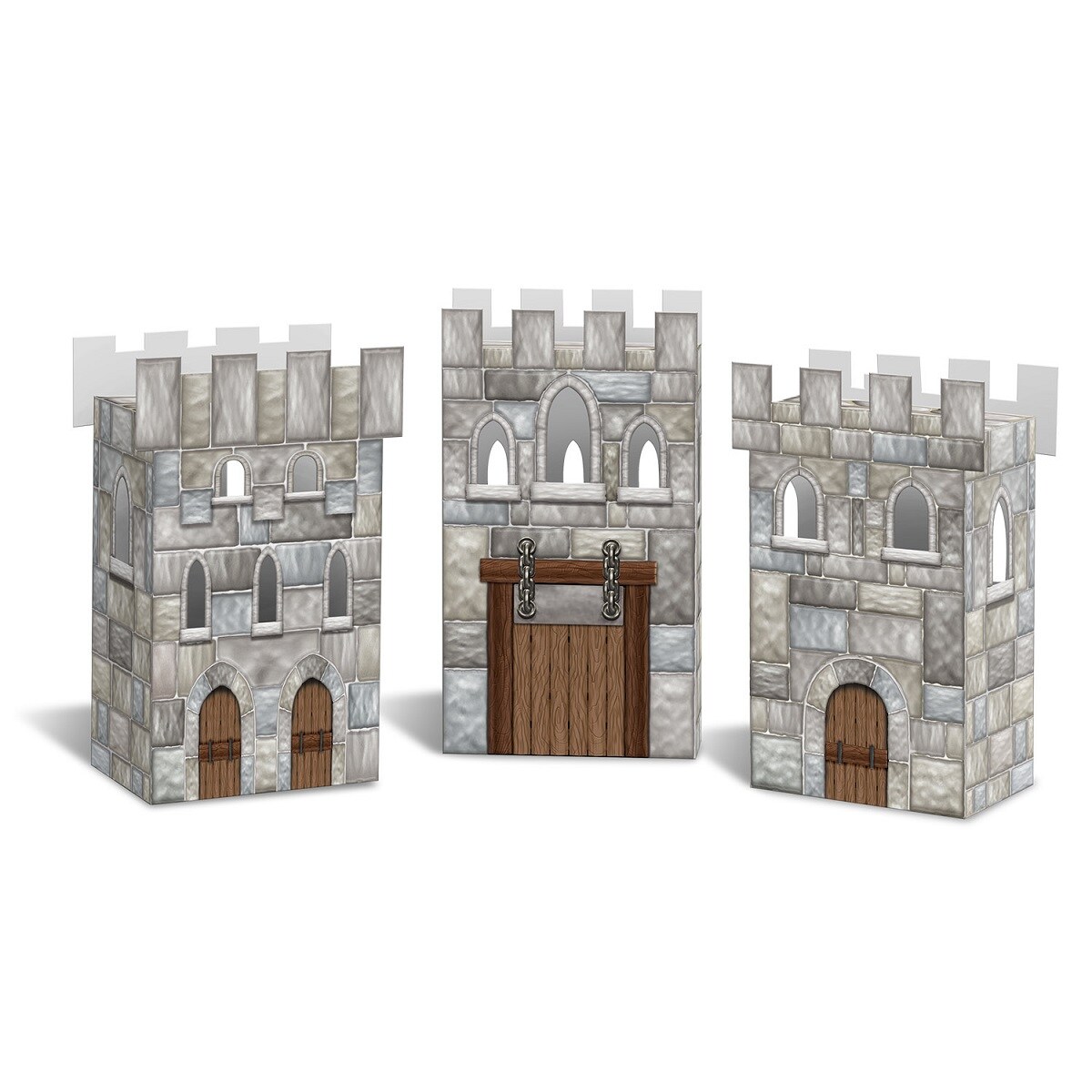 Beistle Club Pack of 36 Gray and Brown 3-D Medieval Castle Party Favor Boxes 6&#x22;