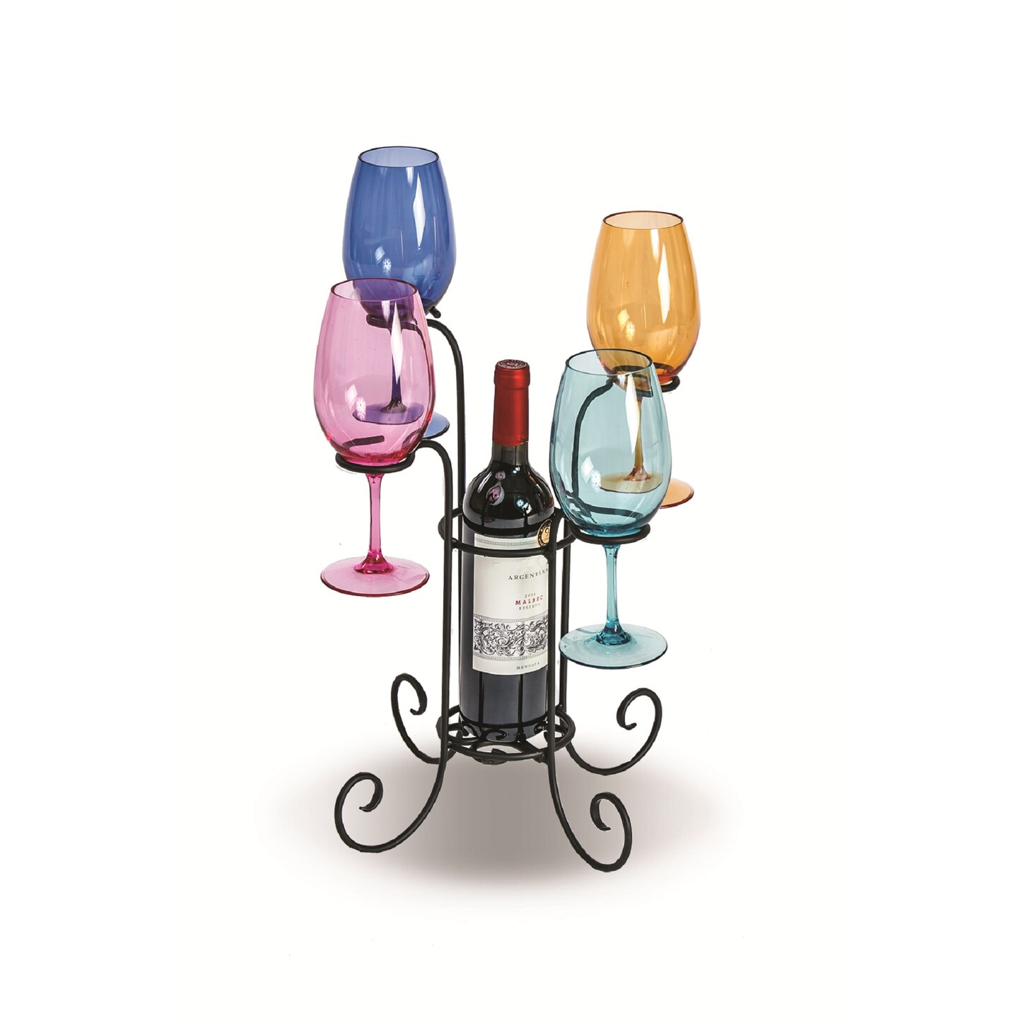 Picnic Plus 16&#x22; Black Waterfall Wine Glass Bottle &#x26; Glass Caddy