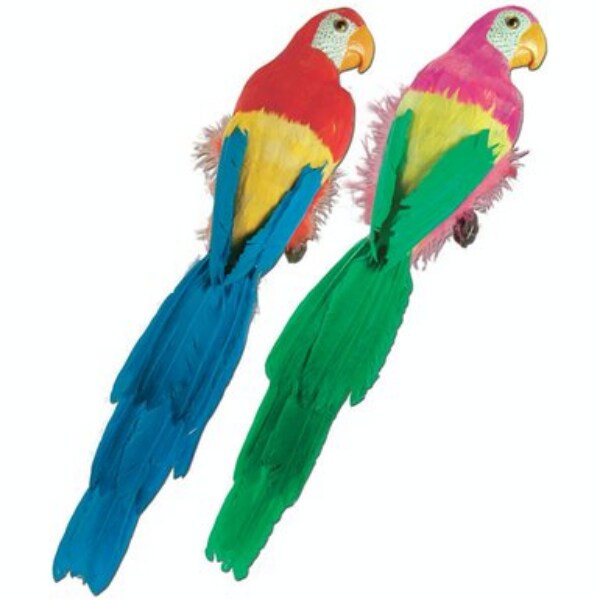 Party Central Pack of 6 Blue and Green Feathered Luau Parrots 20&#x22;