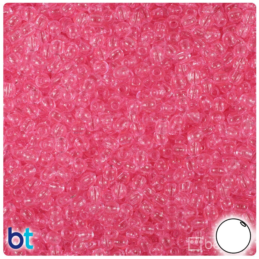 BeadTin Pink Transparent 4mm Round Plastic Craft Beads (1000pcs)