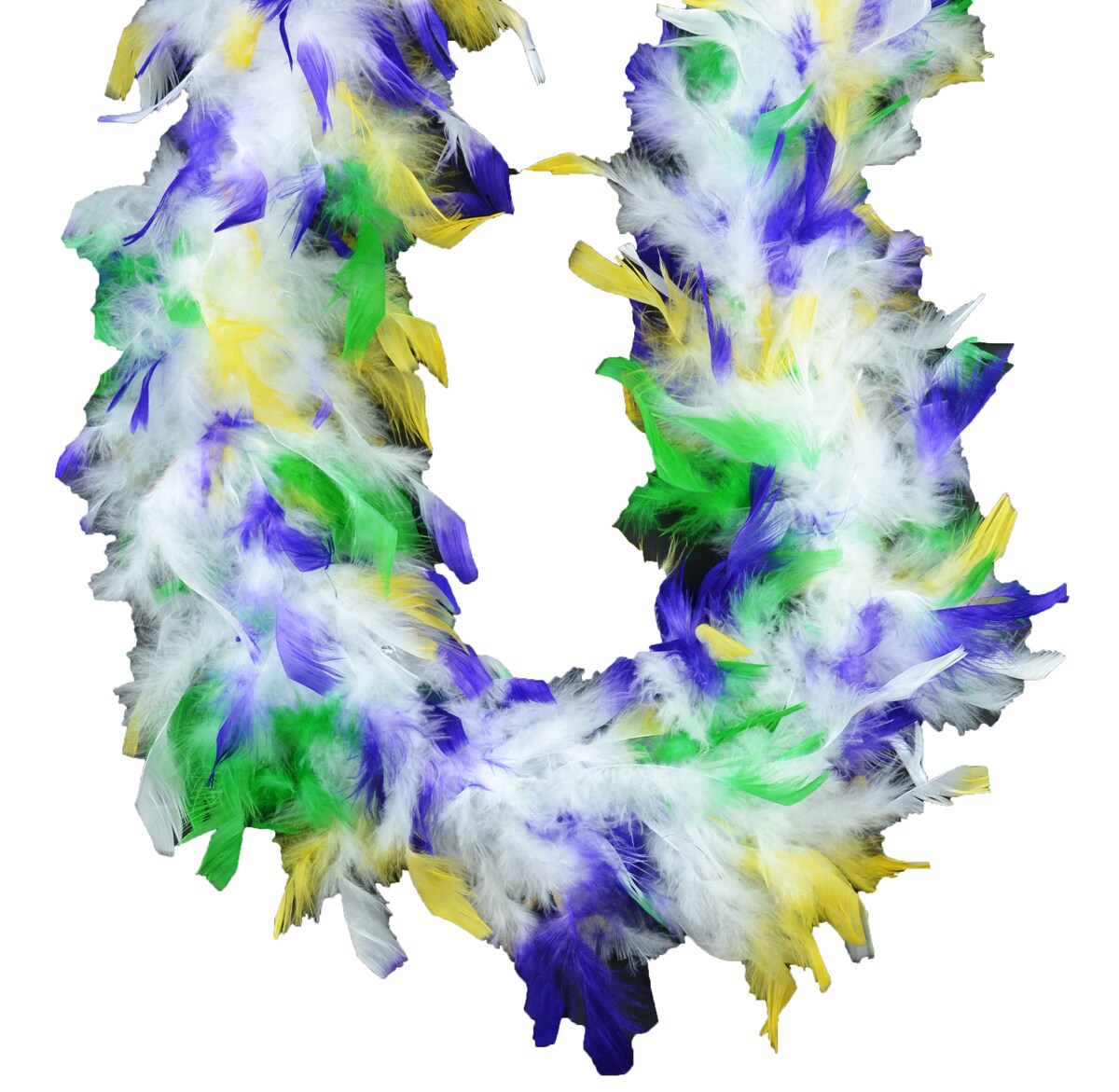Touch of Nature Chandelle Feather Boa 45GM 2yds Mardi-Gras White tipped  w/Green, Purple & Gold 1pc