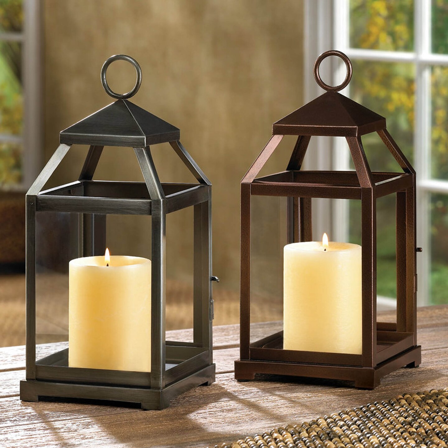 Accent Plus Home Decorative Brushed Silver Candle Lantern - 12 inches