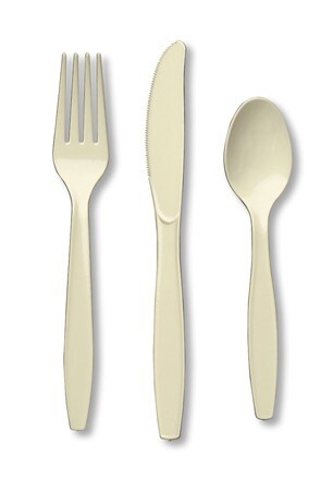 Party Central 3-Piece Disposable Party Cutlery Sets -7.5" - Cream - Club Pack of 288