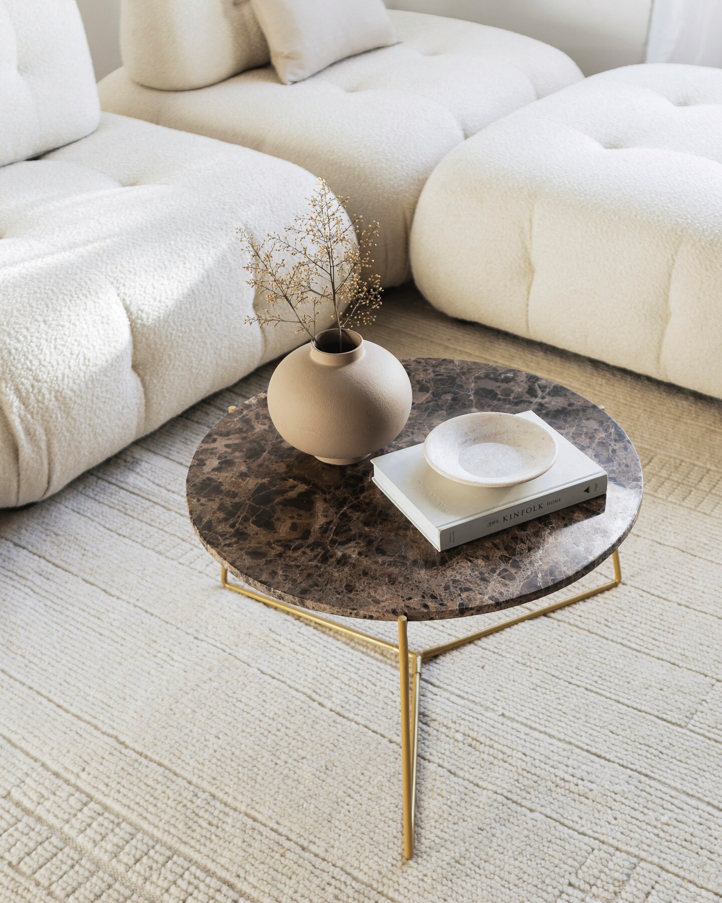 Tiwari Home 29" Chocolate Brown and Gold Marble Round Coffee Table