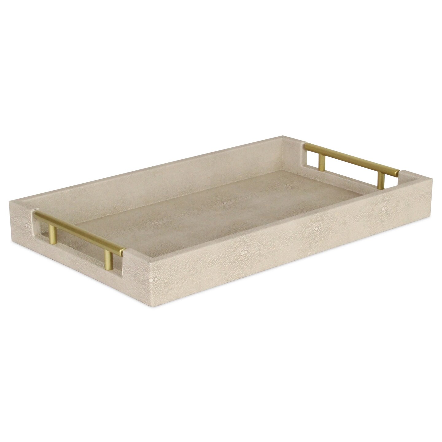 Contemporary Home Living 15.75" White and Gold Solid Rectangular Tray with Handles