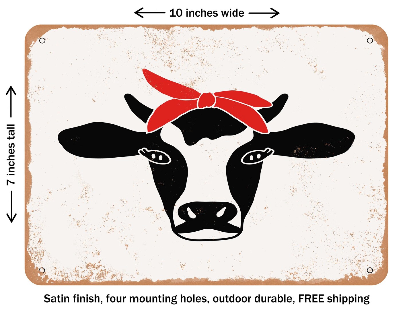 DECORATIVE METAL SIGN - Cow Bandana - 2 - Vintage Rusty Look