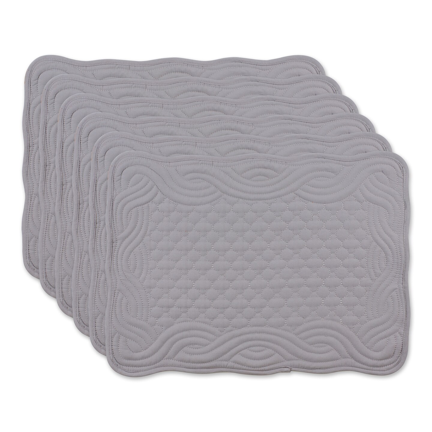 Contemporary Home Living Quilted Wavy Quatrefoil Placemats - 18&#x22; - Pewter Gray - Set of 6