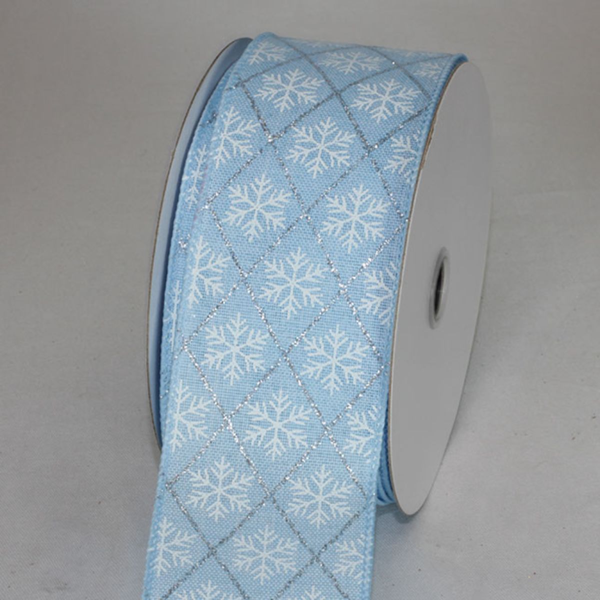 The Ribbon People Ice Blue and White Christmas Snowflakes Ribbed Wired Craft Ribbon 2.5" x 20 Yards