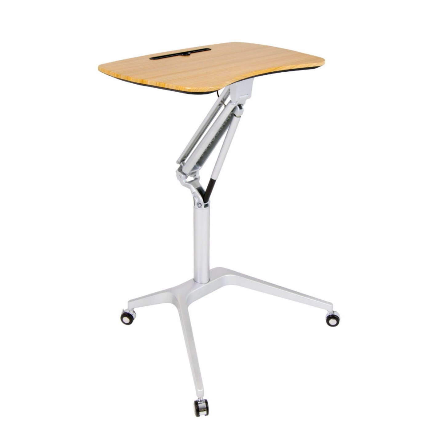 Ridge Mobile Desk, Sit to Stand Up Pneumatic Cart - Silver/Maple