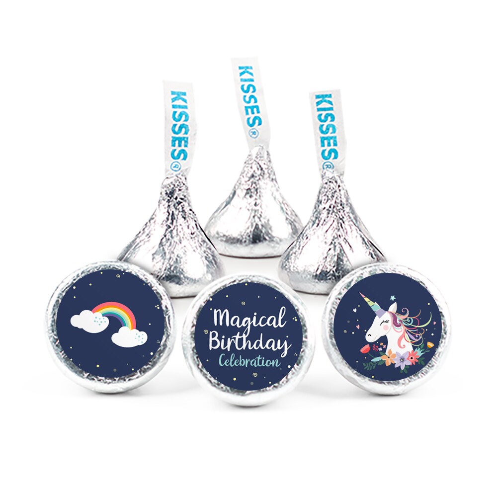 100ct Unicorn Birthday Candy Party Favors Hershey&#x27;s Kisses Milk Chocolate DIY (100 Candies + 1 Sheet Stickers) - Assembly Required - by Just Candy