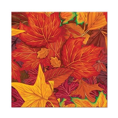Beistle Club Pack of 192 Majestic Red and Gold Leaf Thanksgiving Party Beverage Napkins