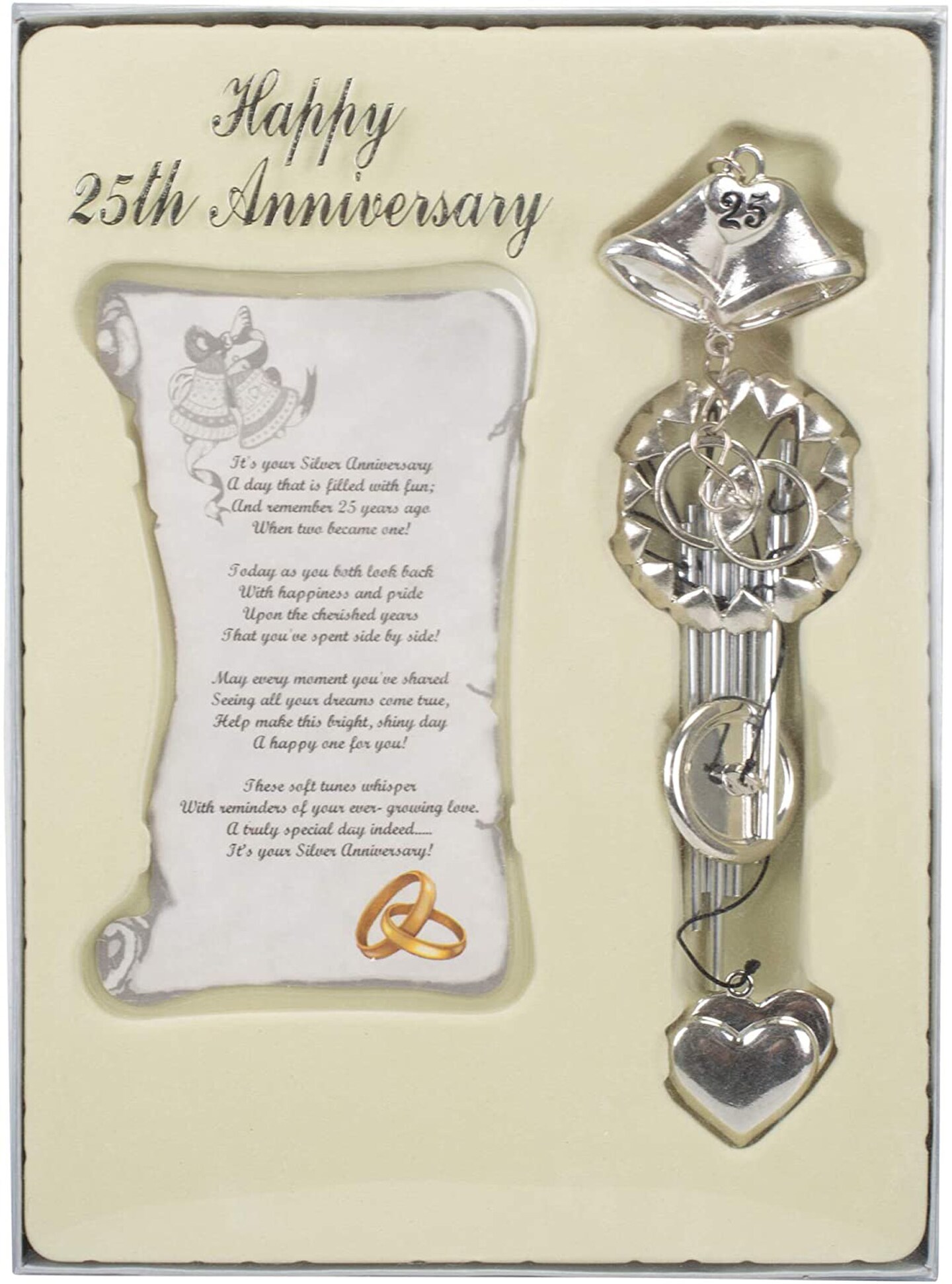 Card It 13&#x22; Silver 25th Wedding Anniversary Chime