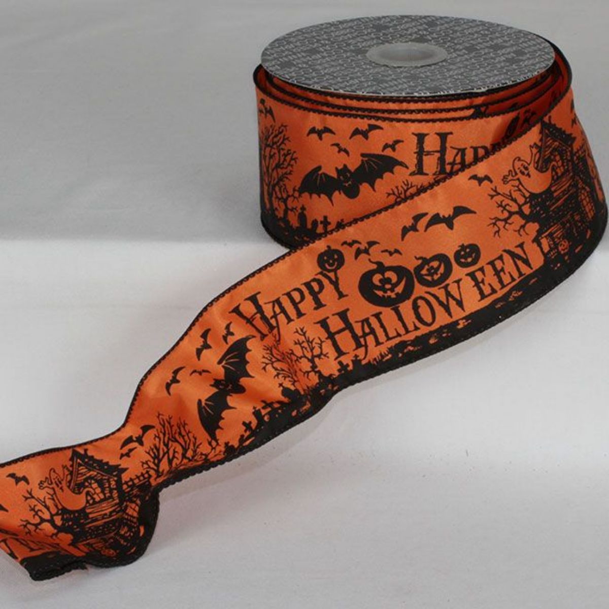 The Ribbon People Set of 2 Orange and Black Haunted Happy Halloween Ribbon 2.5&#x22; x 20 Yards