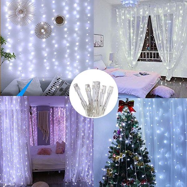 Perfect Holiday 200 LED Curtain String Lights Plug In - 8 Light Modes