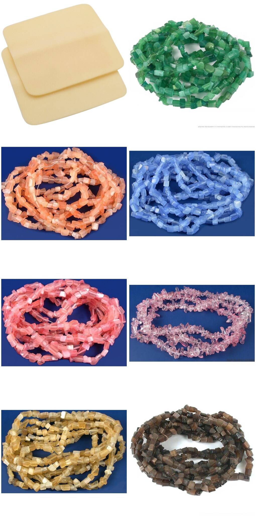 2 Beading Mats 8" x 8" & 7 Strands Glass & Chip Beads Various Colors and Sizes