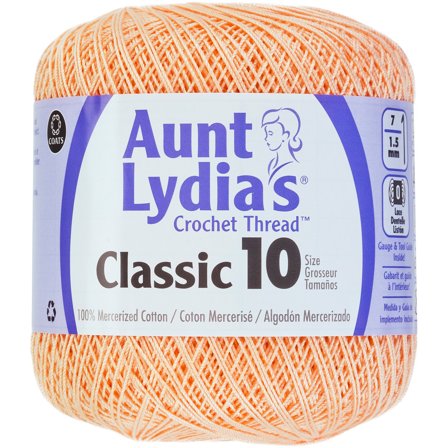 Aunt Lydia&#x27;s Classic Crochet Thread Size 10-Light Peach