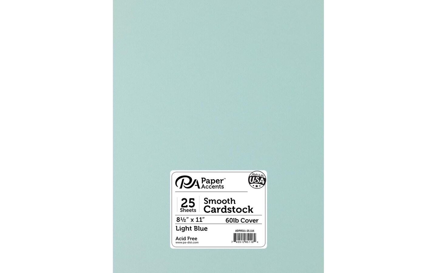 PA Paper Accents Smooth Cardstock 8.5" x 11" Light Blue, 60lb colored cardstock paper for card