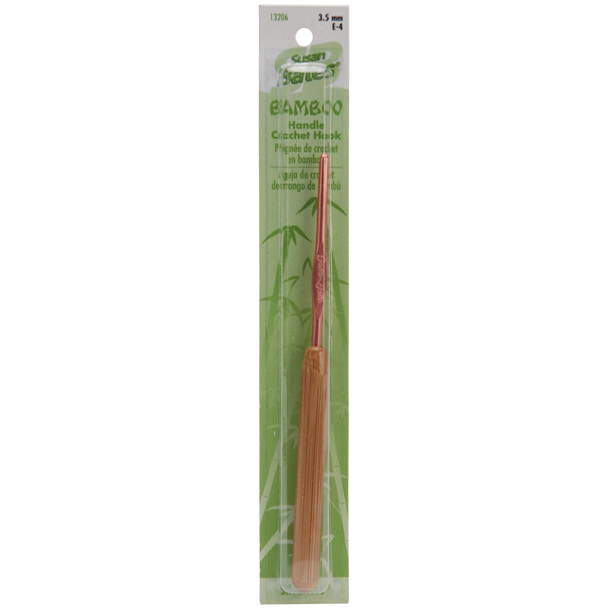 Susan Bates Bamboo Handle/Silvalume Head Crochet Hook 5.5"-Size E4/3.5mm
