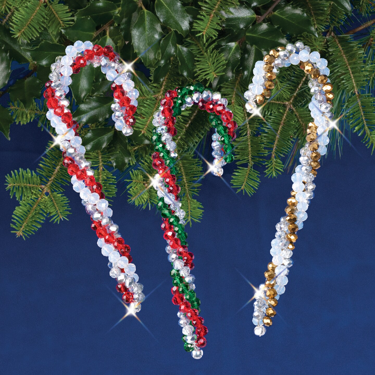 Solid Oak Nostalgic Christmas Beaded Crystal Ornament Kit-Crystal Candy Canes Makes 3