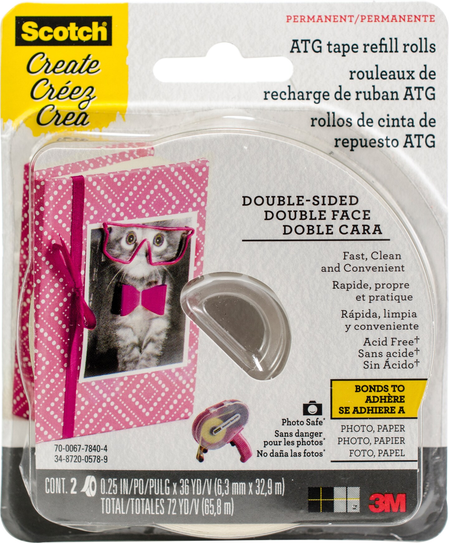 Scotch Advanced Tape Glider Acid-Free Refills 2/Pkg-.25"X36yd Each, For Use In 085