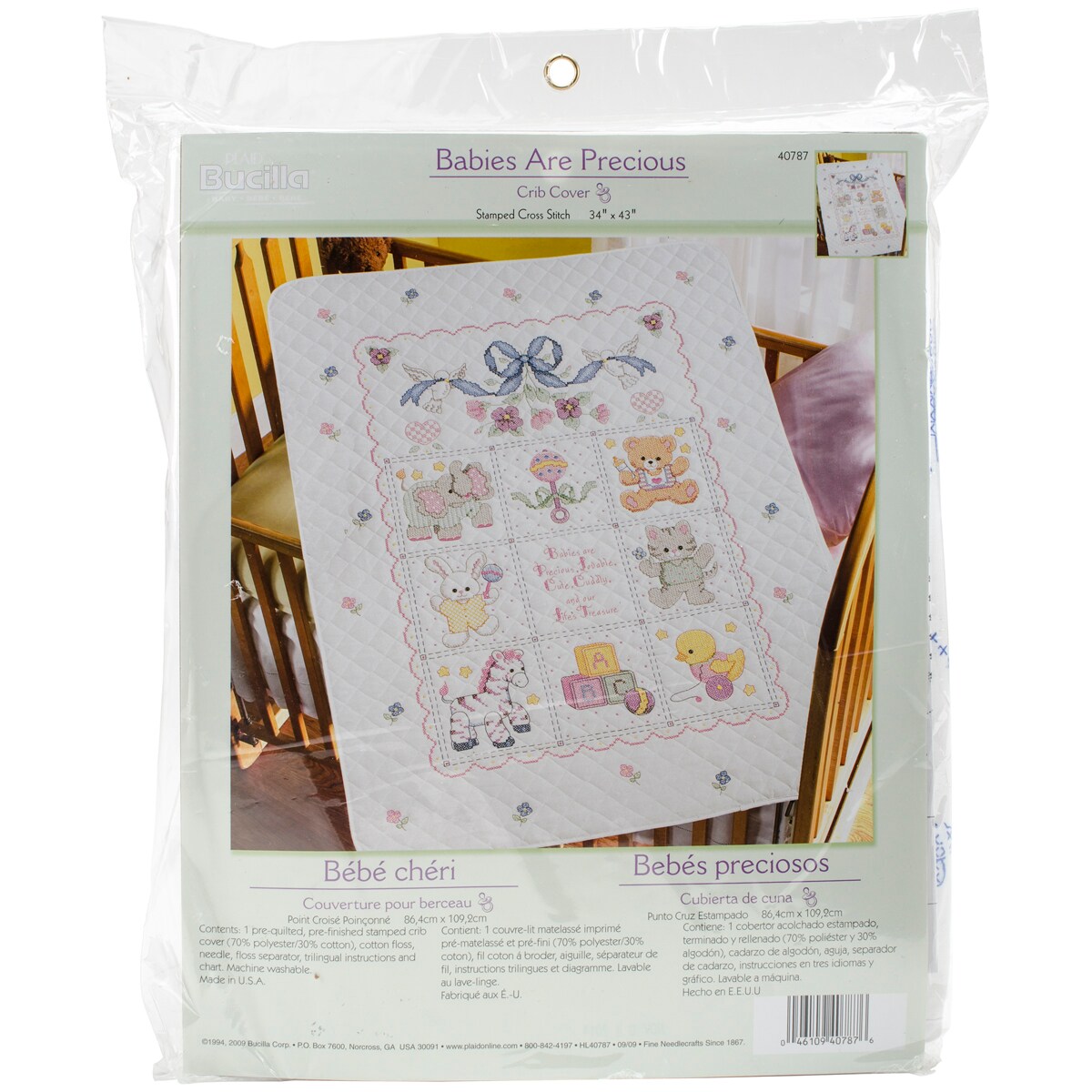 Bucilla Stamped Cross Stitch Crib Cover Kit 34&#x22;X43&#x22;-Babies Are Precious