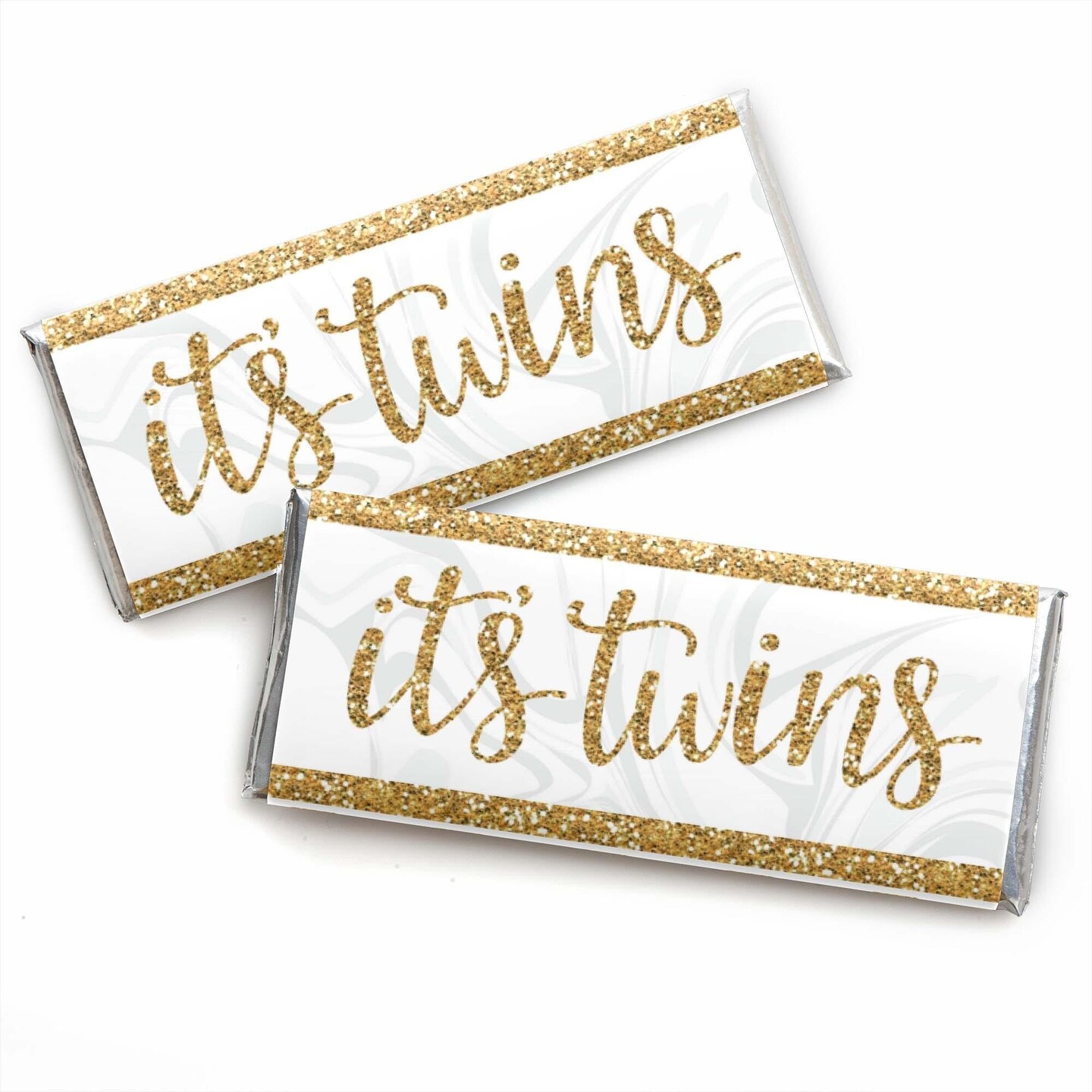 Big Dot of Happiness It&#x27;s Twins - Candy Bar Wrapper Gold Twins Baby Shower Favors - Set of 24