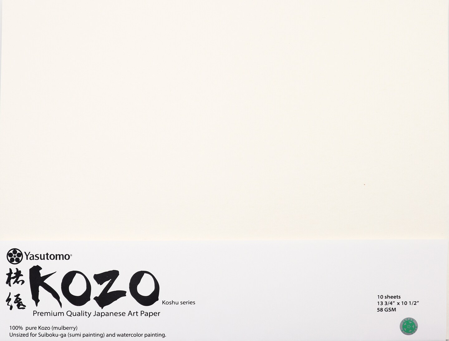 Yasutomo Japanese Premium Art Paper, Kozo, 10-1/2&#x22; x 13-3/4&#x22;, 58gsm, 10 Shts./Pkg.