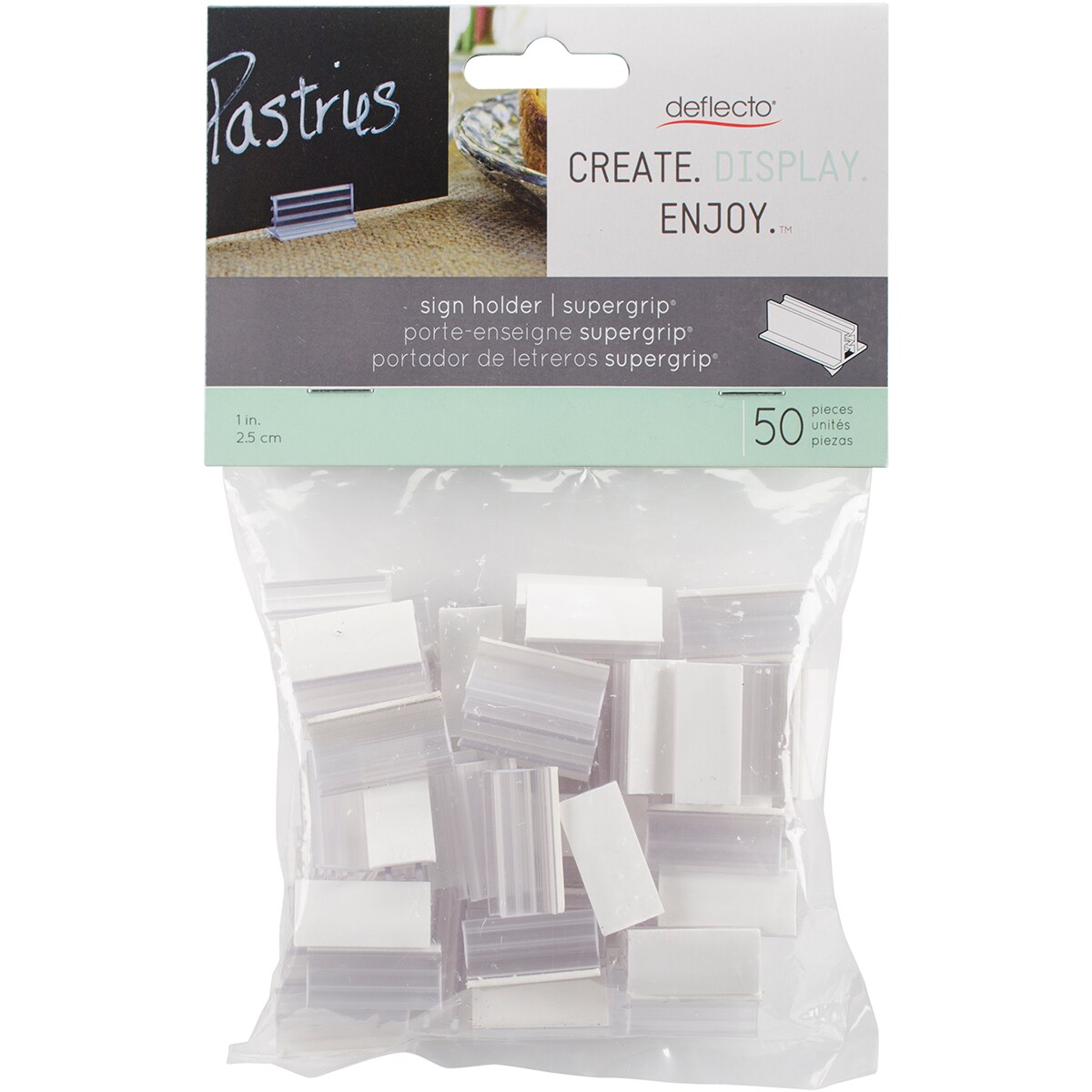Deflecto SuperGrip Sign Holders W/Adhesive 1&#x22; 50/Pkg-Clear