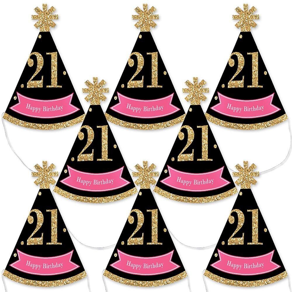 Big Dot of Happiness Finally 21 Girl - Mini Cone 21st Birthday Party Hats - Small Little Party Hats - Set of 8