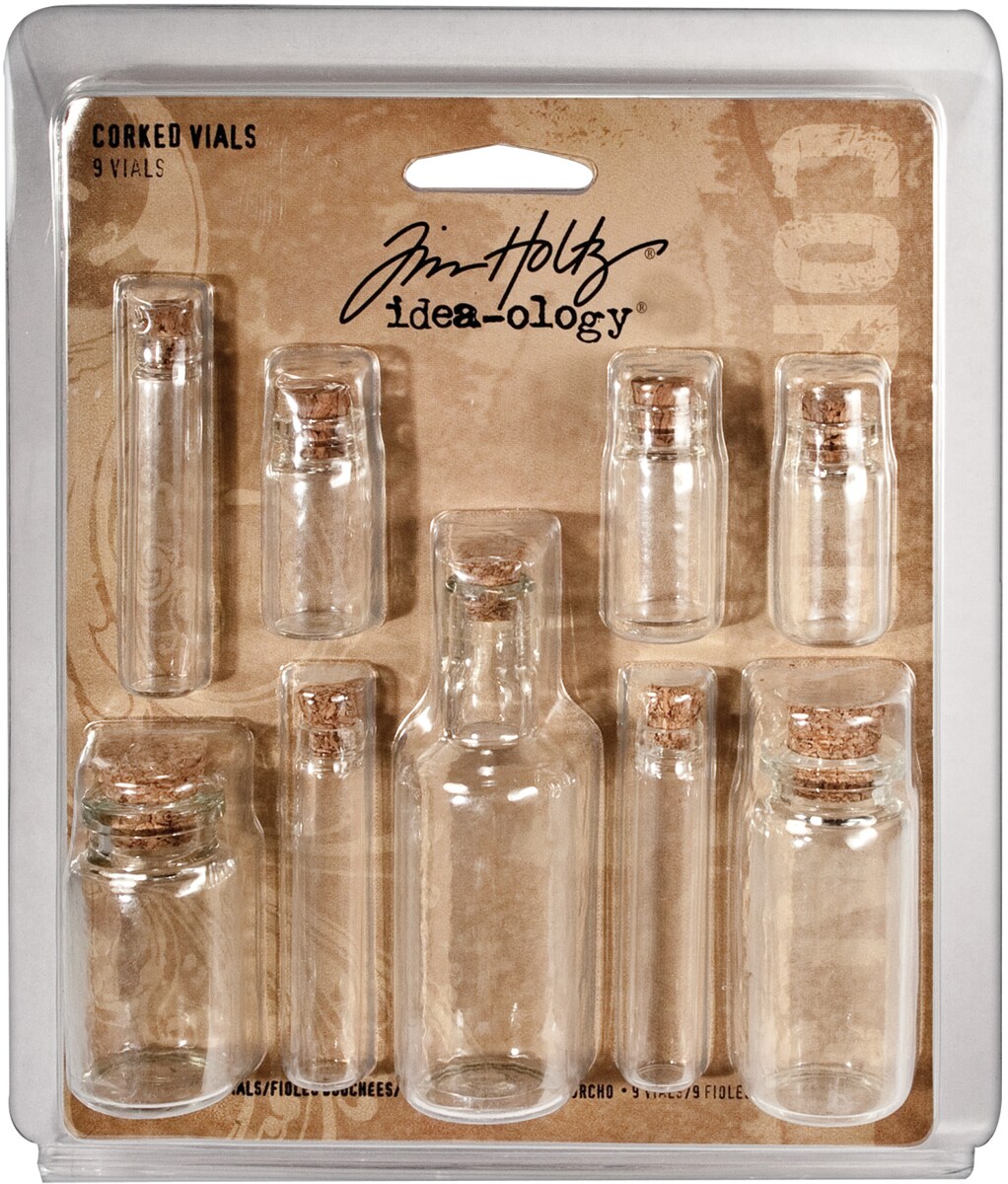Idea-Ology Corked Glass Vials 9/Pkg-Clear 1.25&#x22; To 3&#x22;