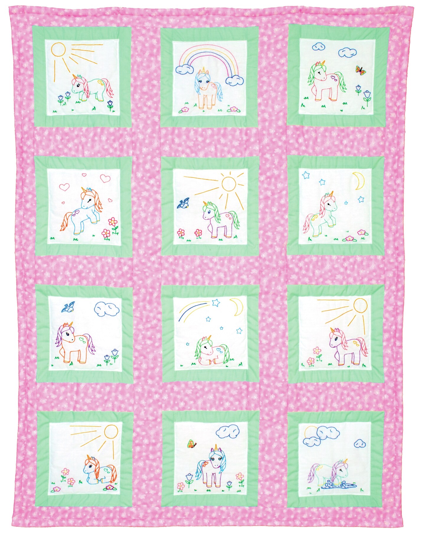 Jack Dempsey Themed Stamped White Quilt Blocks 9"X9" 12/Pkg-Baby Unicorn
