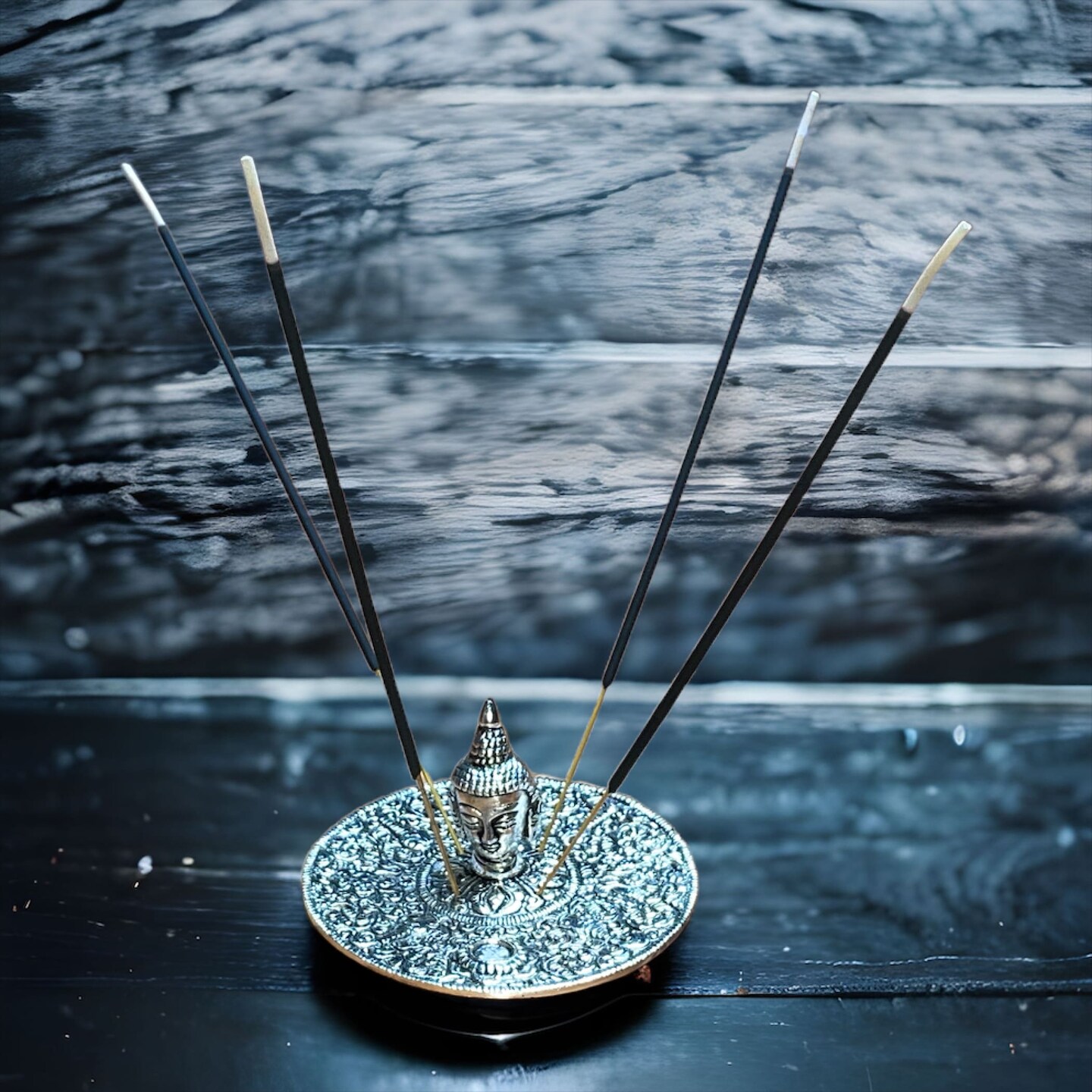Buddha Incense Stick and Cone Holder German Silver Stick Holder Agarbatti Dhoop Ash Catcher Mess Free Incense Burner Tray for Temple Room Decoration