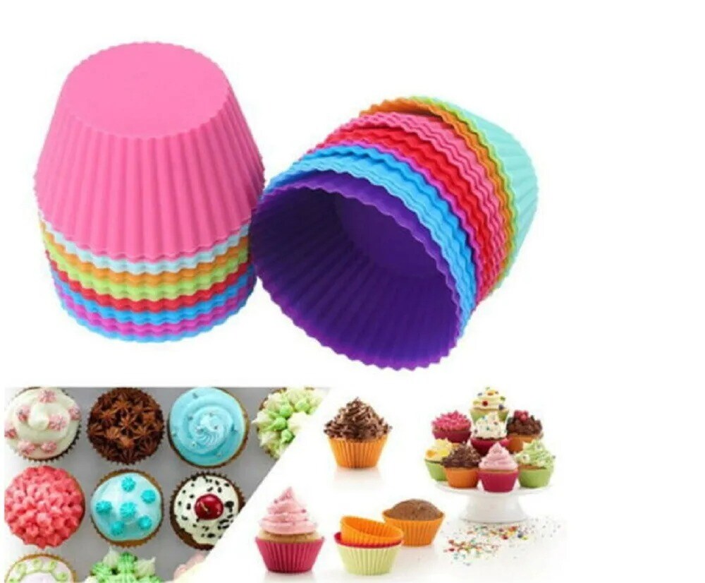 12 Silicone Cake Muffin Cupcake Liners - Baking Cups & Chocolate Cookie Molds