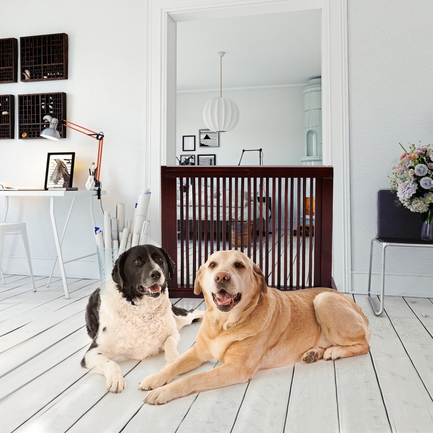 3 Panel Folding Adjustable Free Standing Wooden Fence with Movable Feet