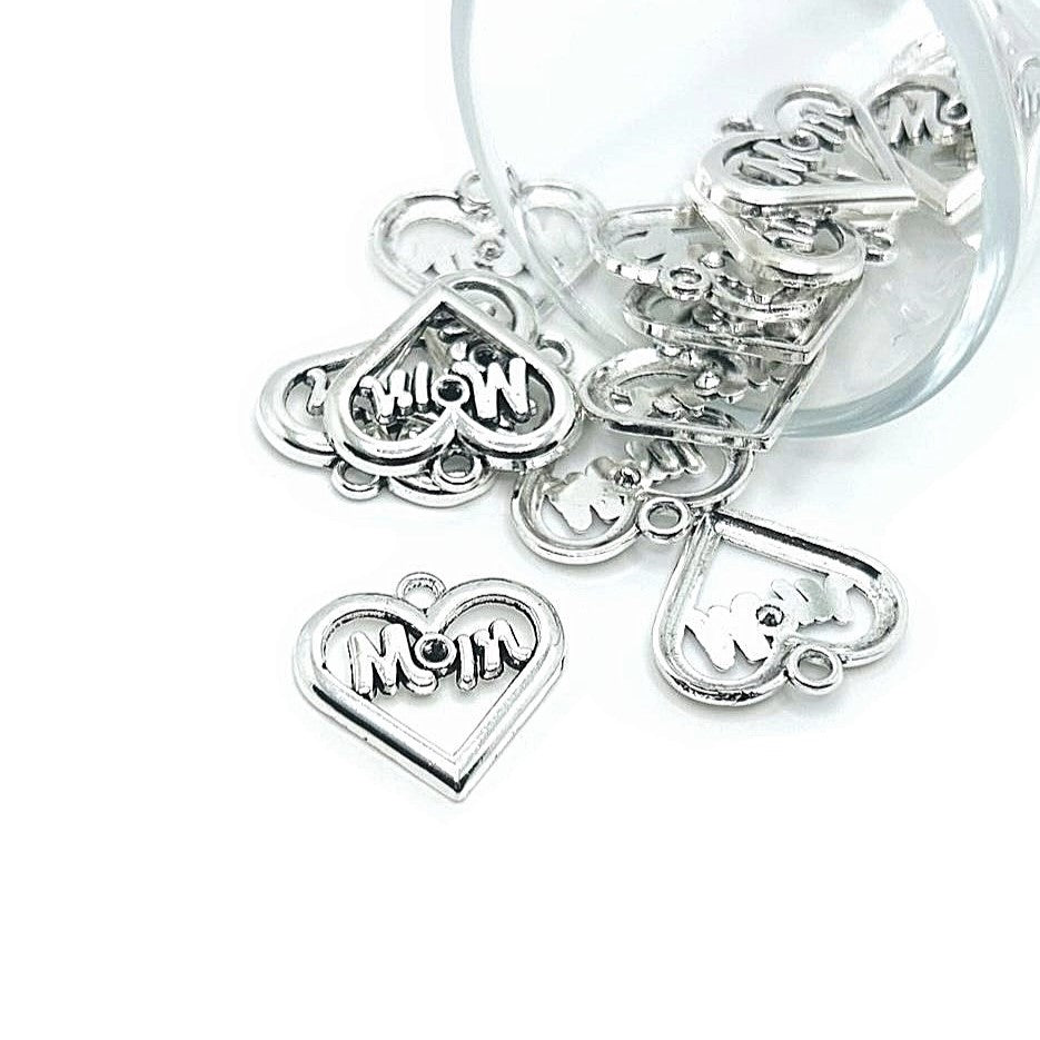 4 or 20 Pieces: Silver Mother&#x27;s Day Mom Charms