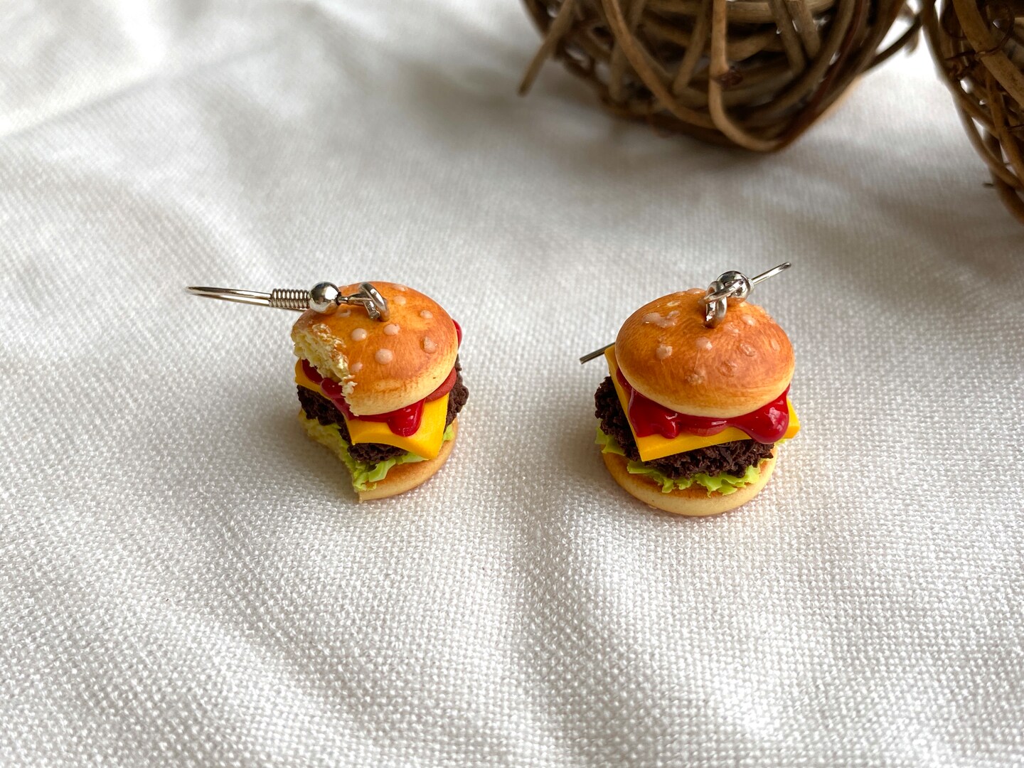 Minimalist Hamburger Earrings, Fun Cute Polymer Clay Food Cheeseburger Earrings Dangle, Handmade Summer Jewelry Unique Design Gifts product 4