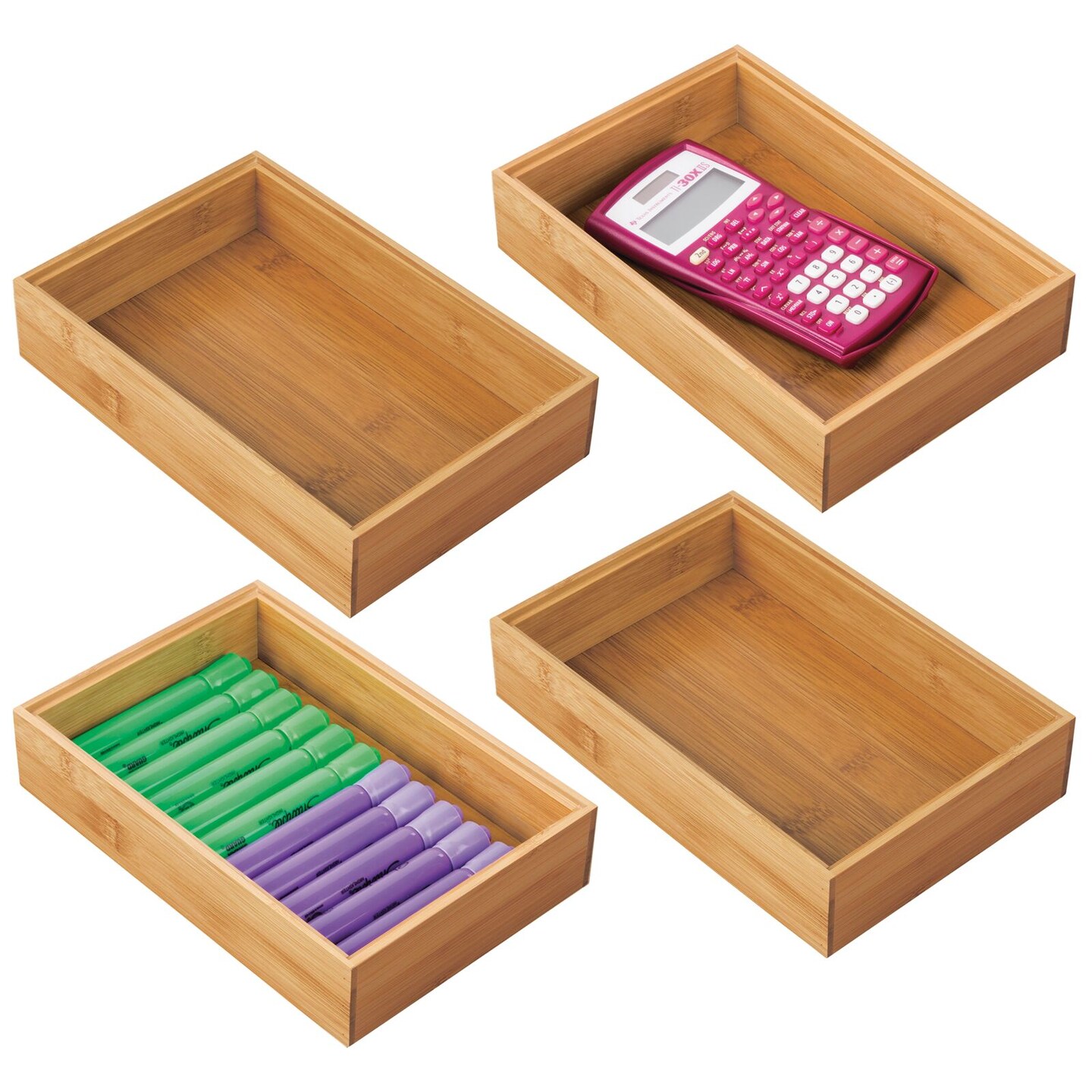 mDesign Wooden Bamboo Office Drawer Organizer Box Tray