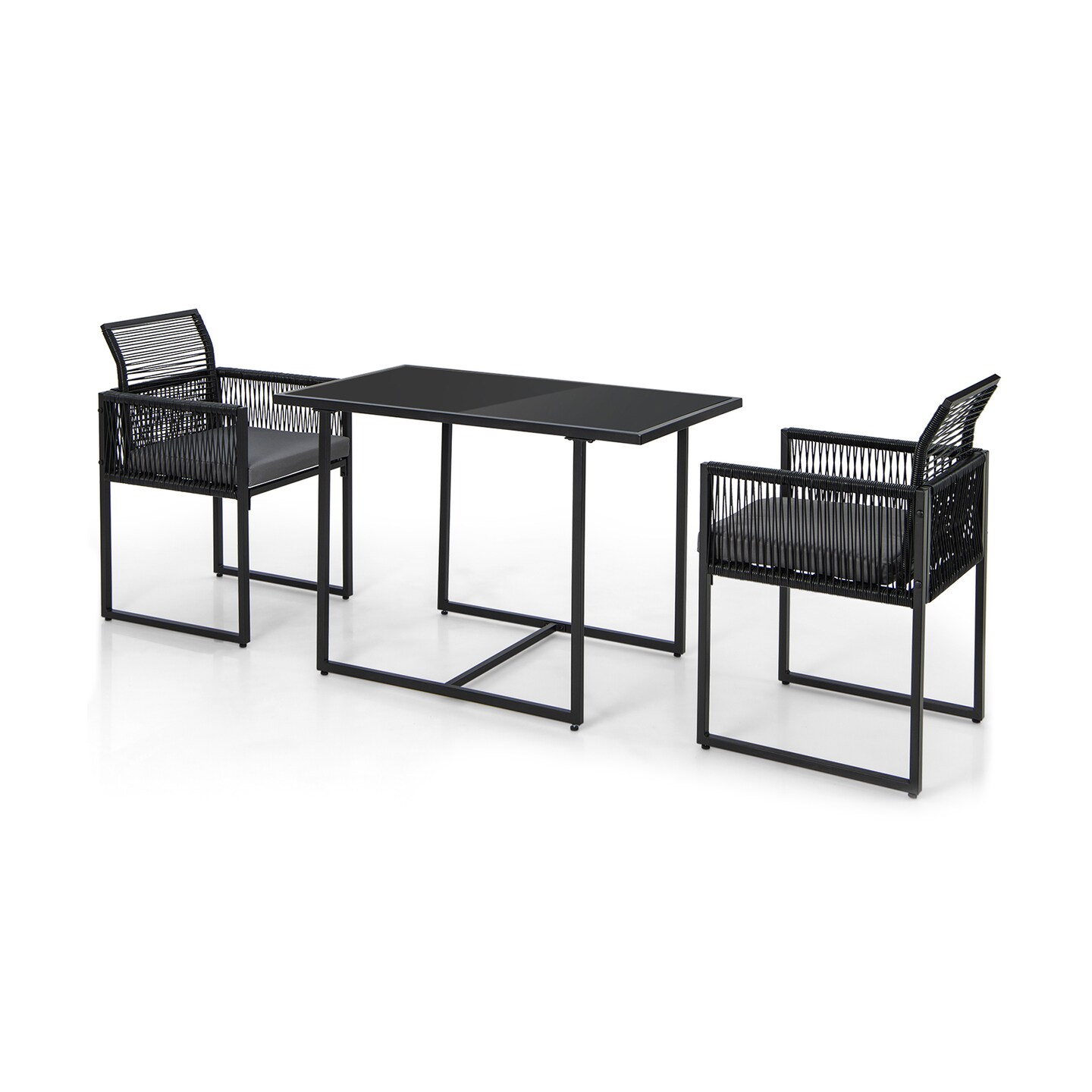 Outdoor 3-Piece Patio Furniture Set Folding Chairs Tempered Glass Table