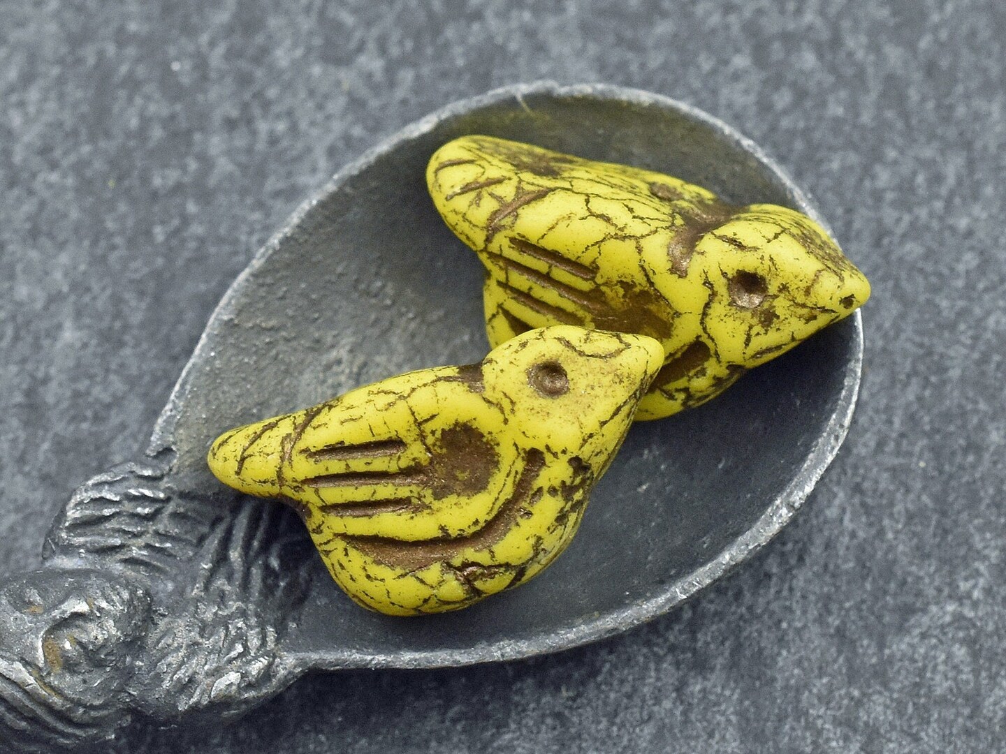 *6* 11x22mm Gold Washed Matte Opaque Yellow Bird Beads