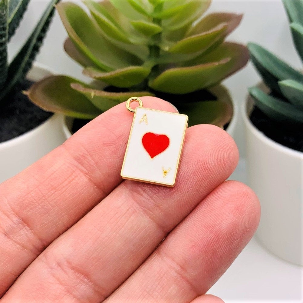 4, 20 or 50 Pieces: Ace of Hearts Enamel Playing Card Charms