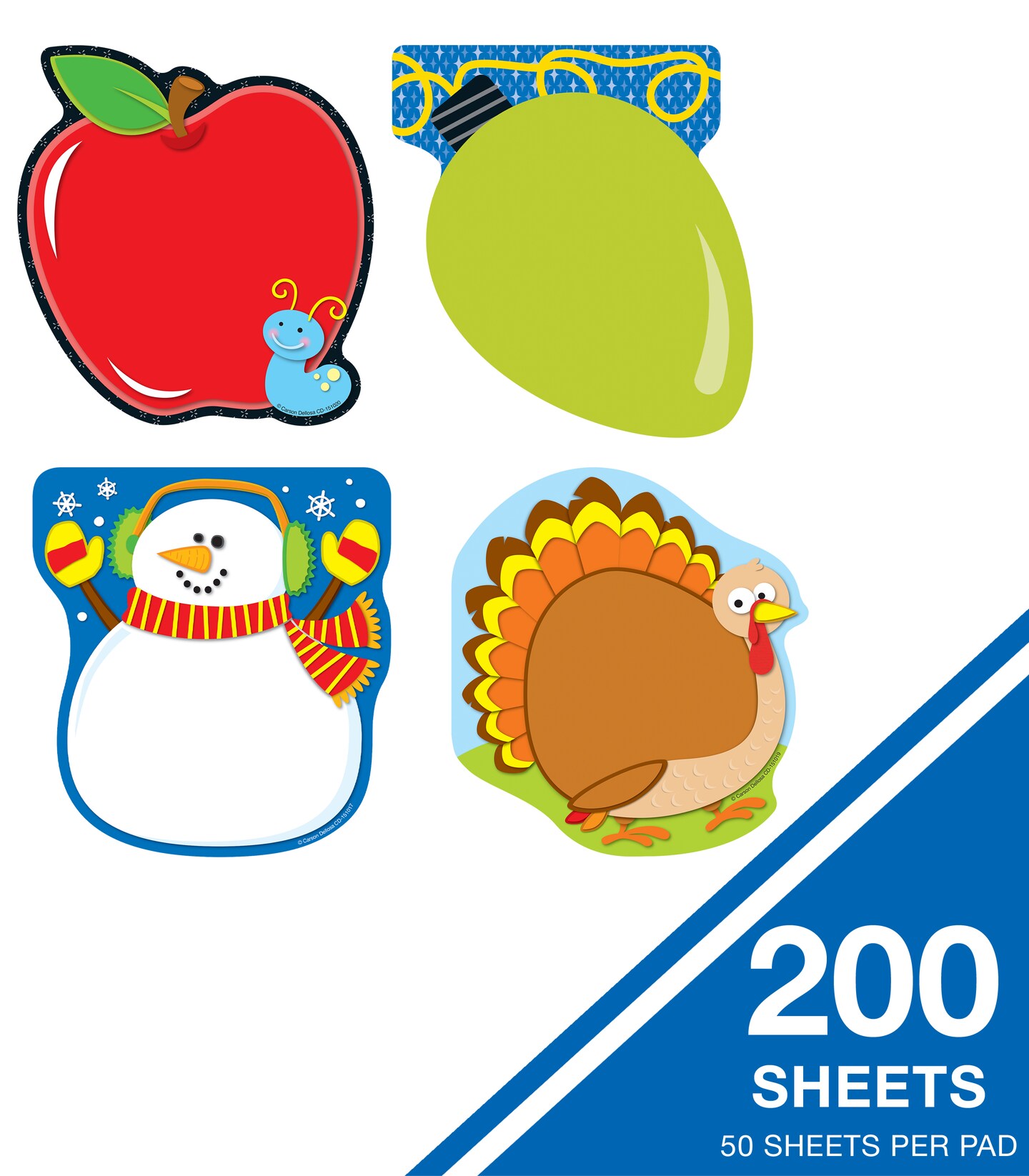 Carson Dellosa Seasonal Notepad 4-Pack, Snowman, Christmas Lights, Turkey, and Apple Note Pad for To Do List, Checklist, Notes, Cute Stationary for Fall and Winter Classroom or Office Supplies