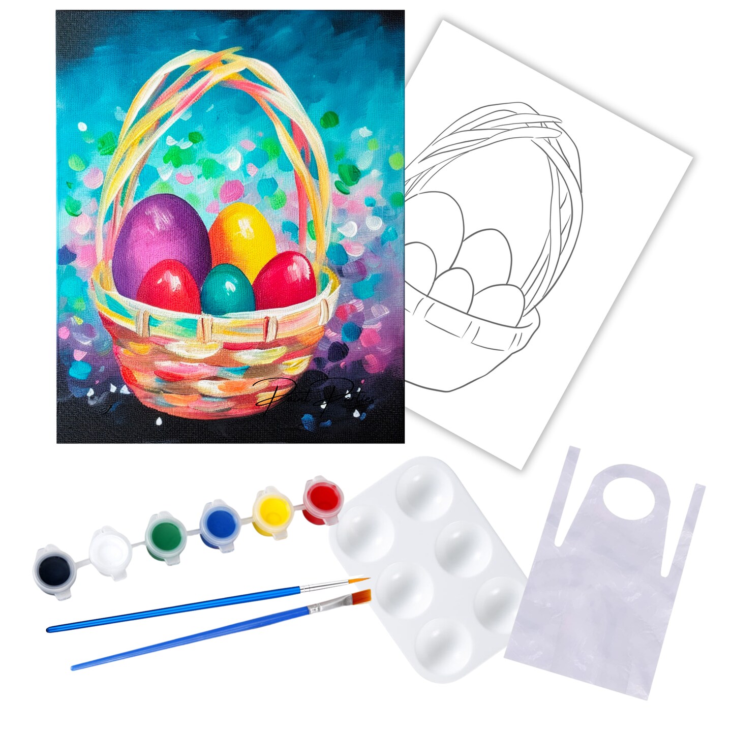 "Easter Basket" DIY Canvas Art Kit, Adult Beginner, Acrylic Paint Size 11x14 inch