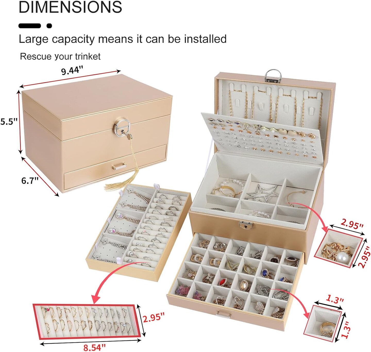 7.35x9.45x5.6 Inches Waterproof Jewelry Organizer Box with Holder