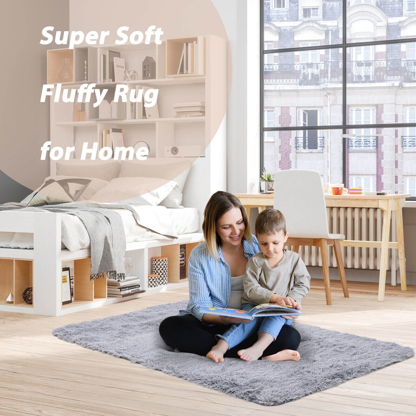 4x6 Feet Fluffy Soft Plush Area Rug Carpet with Anti-Slip Backing for Living Room or Bedroom Use